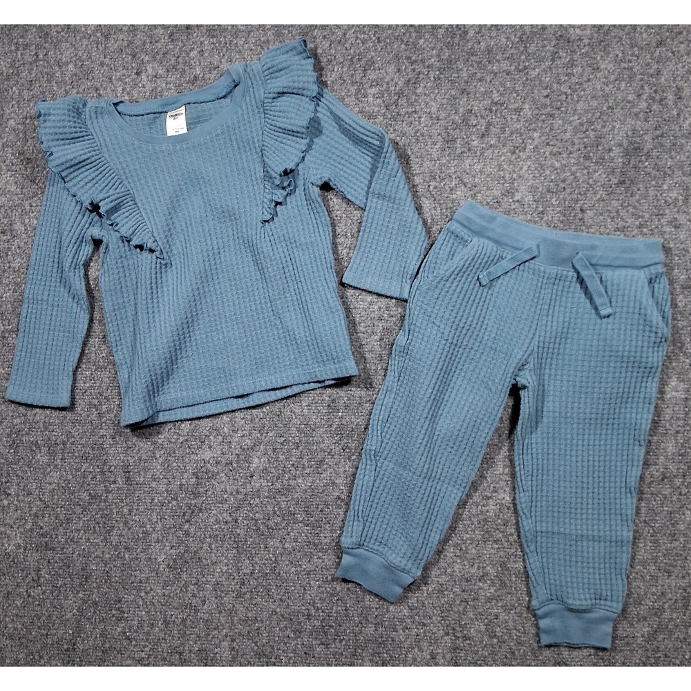 Oshkosh  B'gosh Waffle Knit Set Long‎ Sleeve top Matching Pants  Blue Size 2T